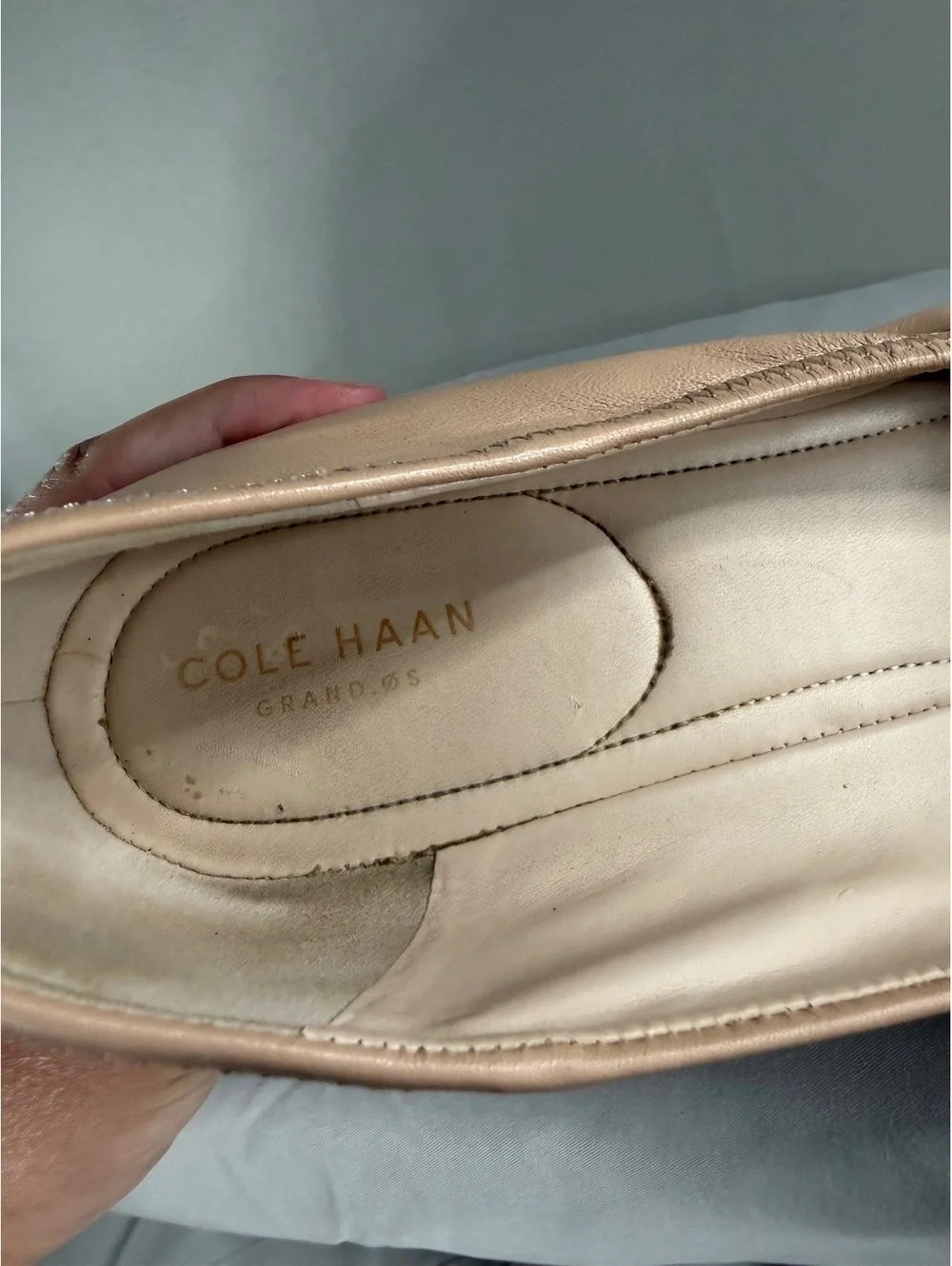 Cole Haan Beige Leather Wedge Heels with Bow Detail